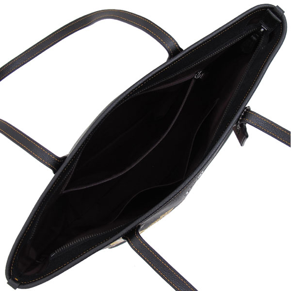 COACH 十字紋皮革 / 托特包(刺繡/黑色)