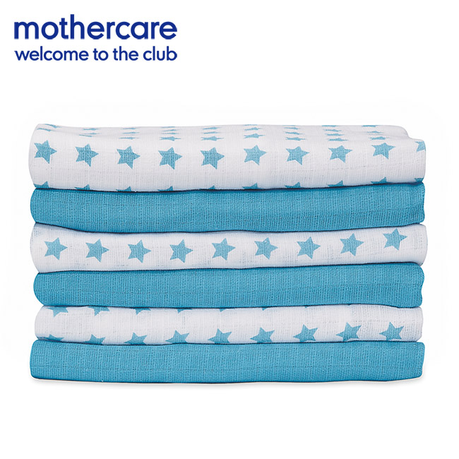 mothercare 藍色星星紗布巾6入 (70x57cm)