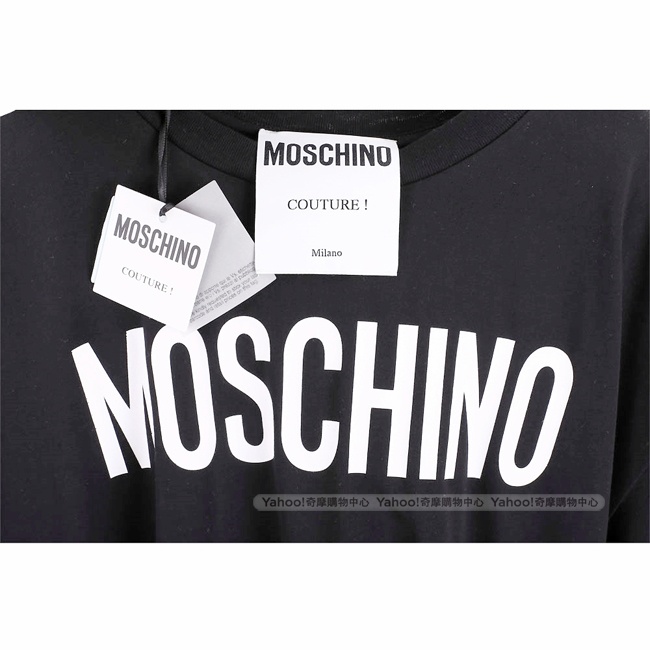 MOSCHINO 品牌LOGO印花黑色棉質T恤(寬版)