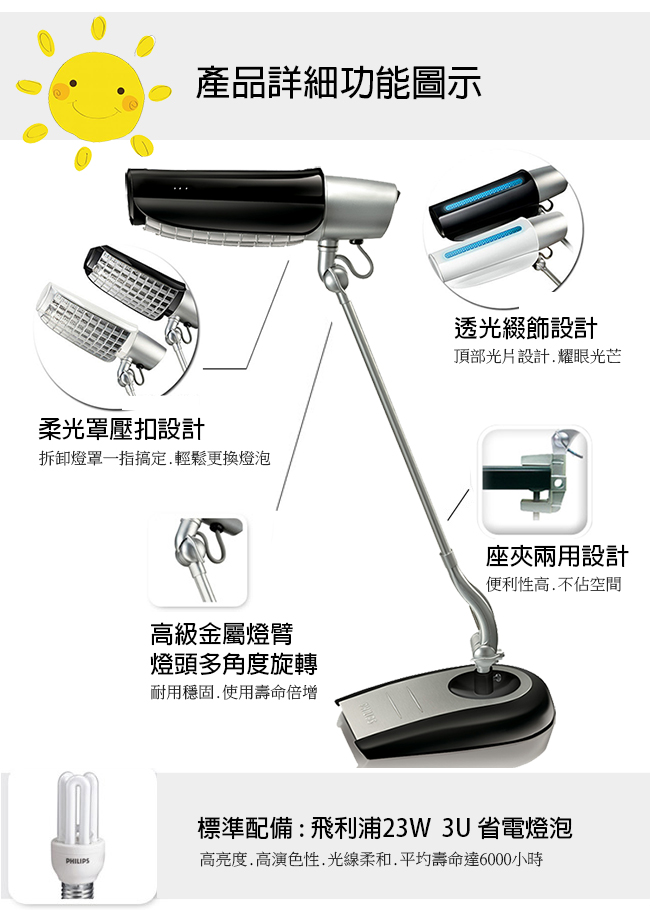 【飛利浦 PHILIPS LIGHTING】鉑光防眩檯燈 FDS668 (黑)