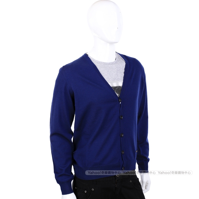 ARMANI COLLEZIONI 純羊毛V領藍色開襟針織衫
