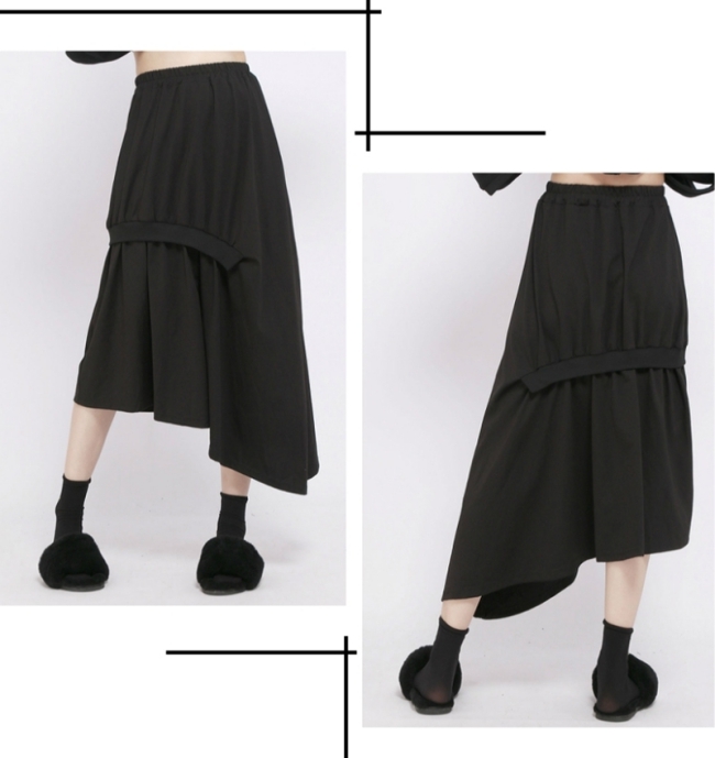 新品不規則暗黑風抽皺寬鬆中長裙子/設計所在1869