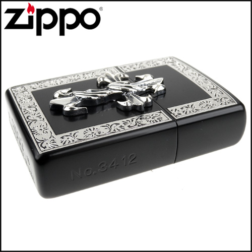 ZIPPO 日系~HARD METAL-十字金屬貼飾打火機