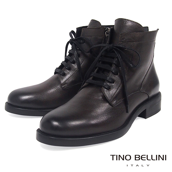 Tino Bellini巴西進口戶外休閒牛皮輕量綁帶短靴_棕