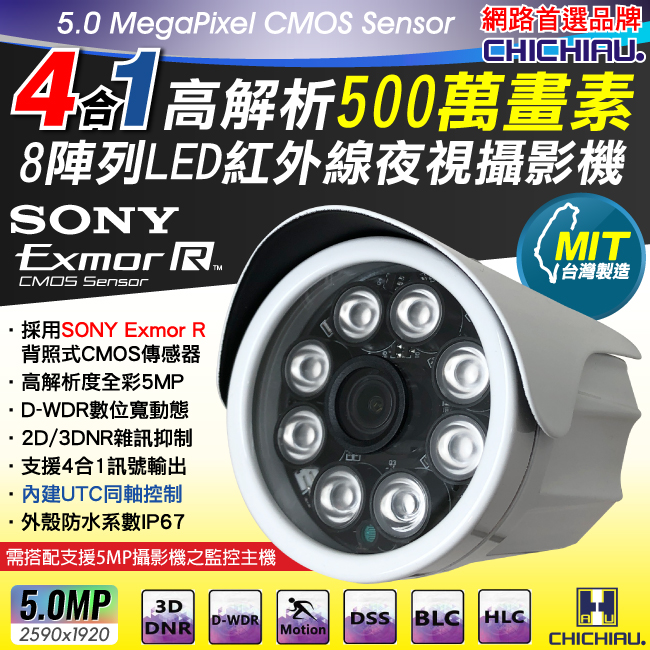 奇巧 四合一AHD 5MP SONY 500萬畫素8陣列紅外燈監視器攝影機