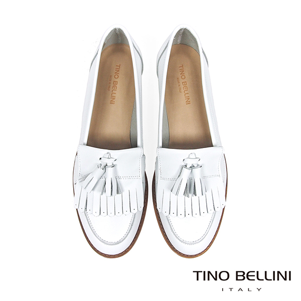 Tino Bellini 義大利進口文青學院風雙層流蘇莫卡辛鞋 _ 白