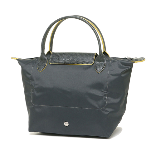 LONGCHAMP Le Pliage系列經典刺繡LOGO短提把手提包(小)鐵灰色