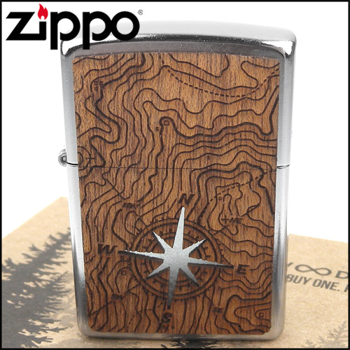 ZIPPO 美系~Compass-羅盤圖案-桃花心木貼片打火機