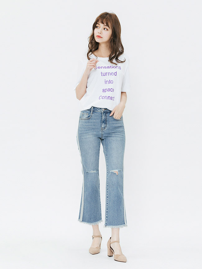 H:CONNECT 韓國品牌 女裝-標語圓領T-shirt-白