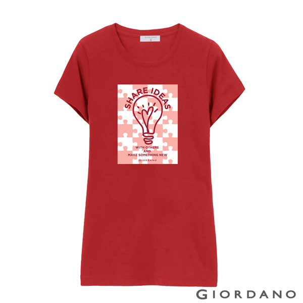 GIORDANO 女裝英文標語印花短袖T恤-68 高貴紅