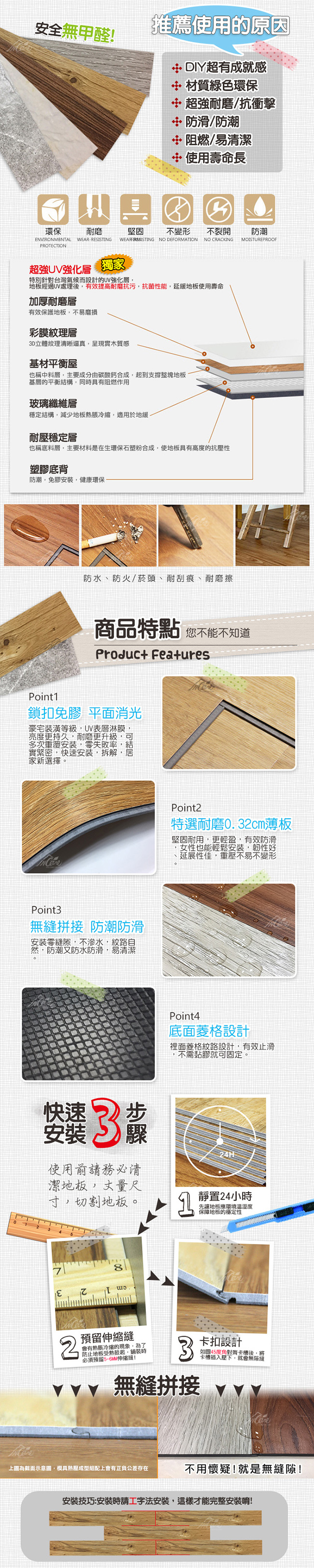 【Incare】北歐可拆裝DIY卡扣式防滑隔音地板(88片/4坪/木紋)