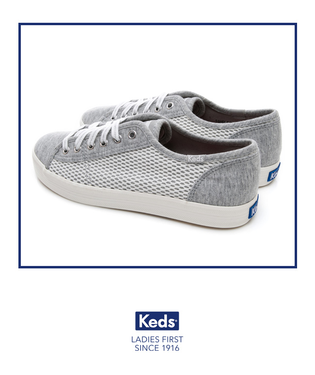 Keds KICKSTART 透氣網布拼接綁帶休閒鞋-淺灰