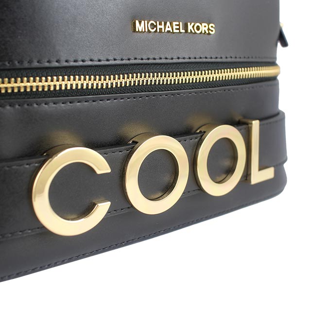 MICHAEL KORS Rhea 黑色COOL造型字硬質皮革金字後背包