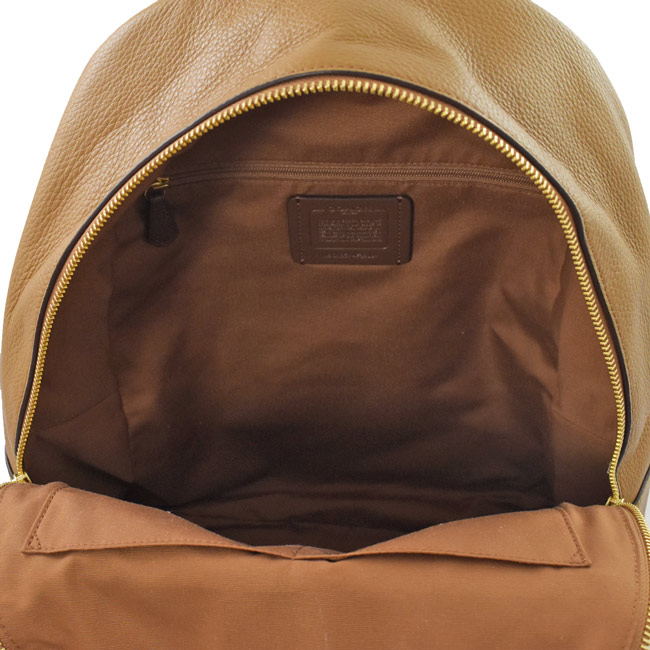 COACH金屬LOGO牛皮拉鍊大後背包(咖)