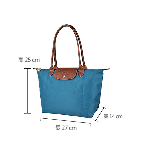 LONGCHAMP LE PLIAGE壓印LOGO長提把尼龍摺疊拉鍊肩背包(小/孔雀藍)