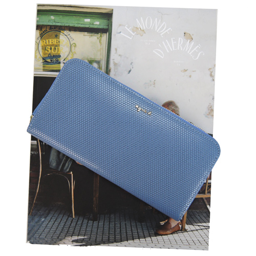 agnes b.蜂巢皮革拉鍊長夾-藍