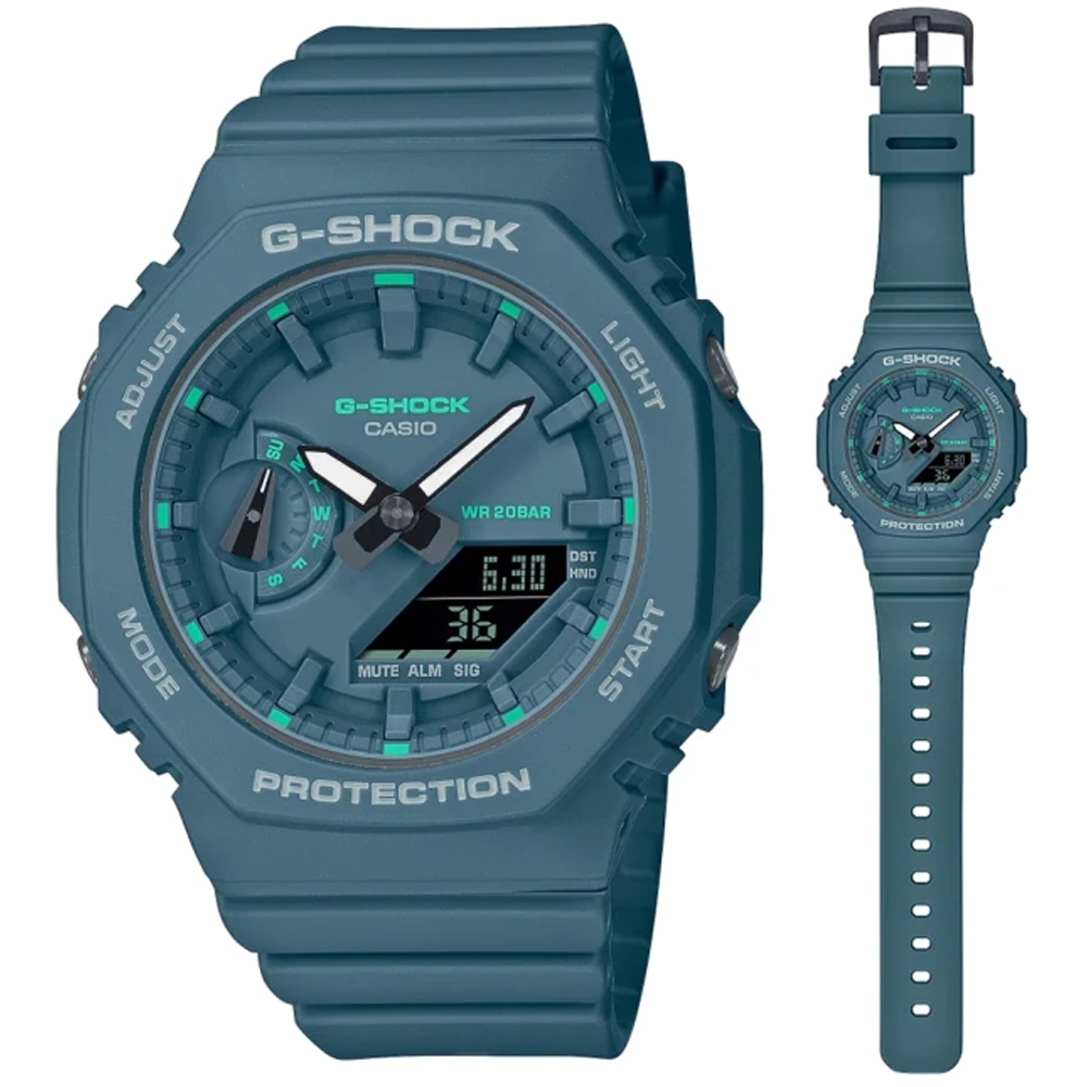 CASIO卡西歐G-SHOCK WOMEN 小農家橡樹八角形雙顯錶-摩登綠GMA-S2100GA