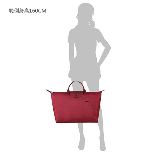 LONGCHAMP COLLECTION刺繡LOGO尼龍摺疊款短把手提包(大/石榴紅x藍)