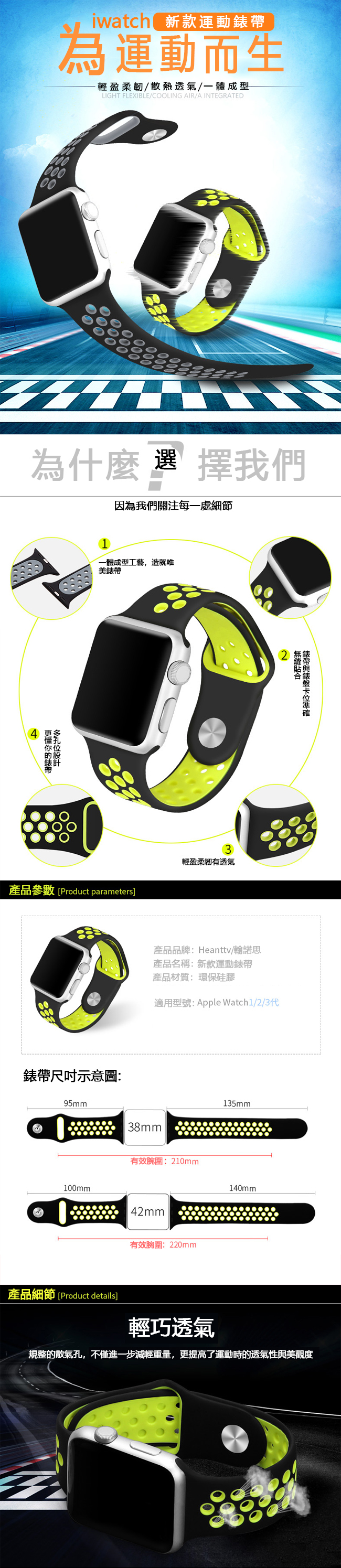 Apple Watch 1/2/3/4 雙色款硅膠運動型錶帶