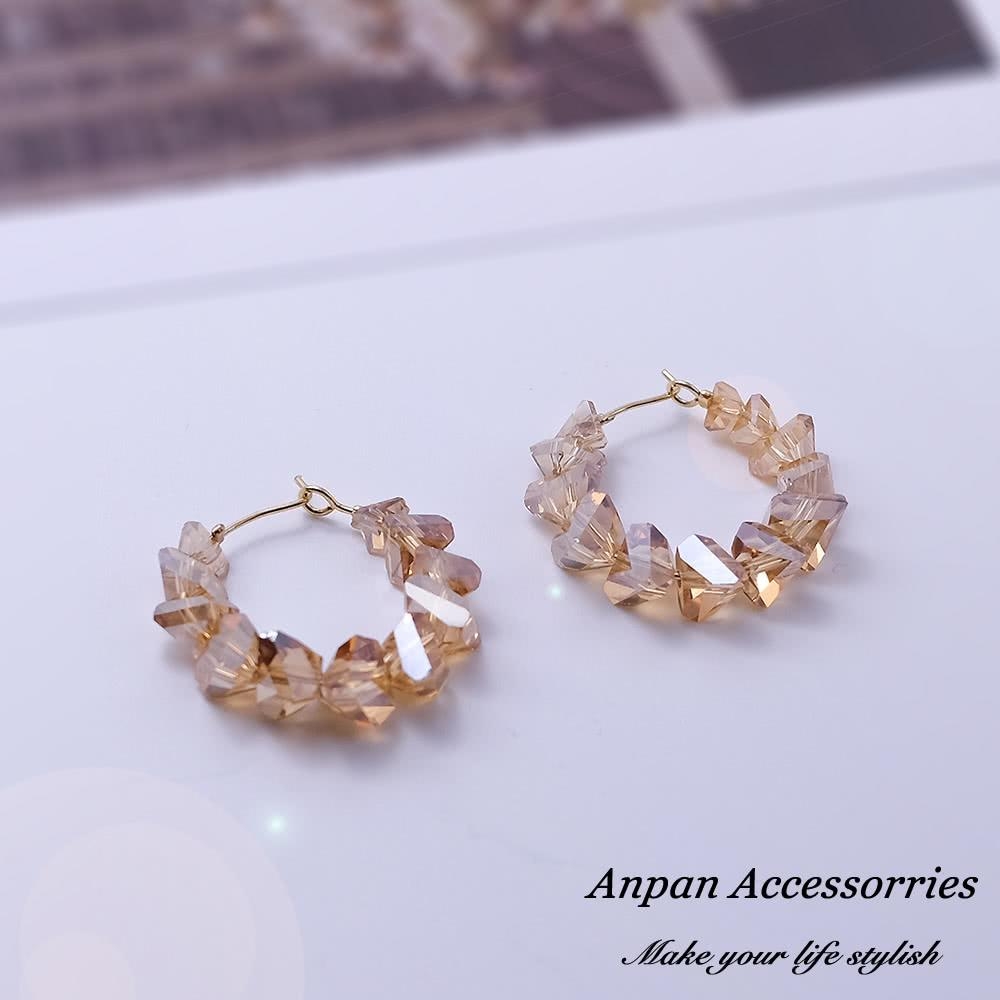 【Anpan 愛扮】韓東大門NYU幾何C型水晶925銀針耳釘式耳環-橘色水晶