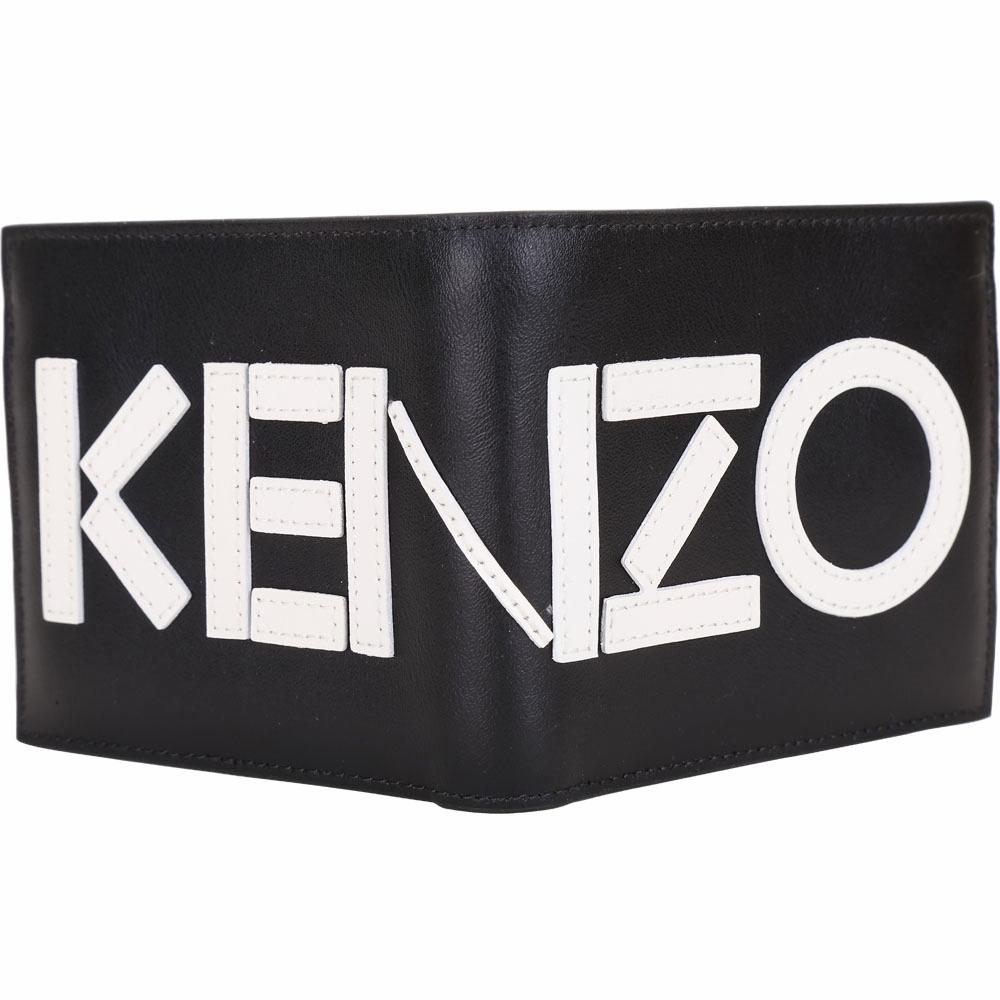 KENZO 撞色LOGO設計八卡對折短夾(黑色)