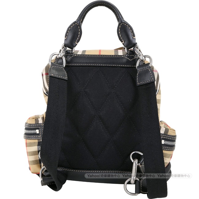 BURBERRY The Rucksack Vintage 小型格紋拼接軍旅背包(古典黃)