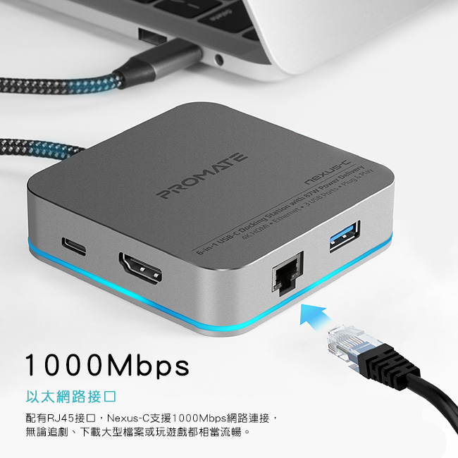 Promate 6合1 USB Type C 充電傳輸集線器(Nexus-C)