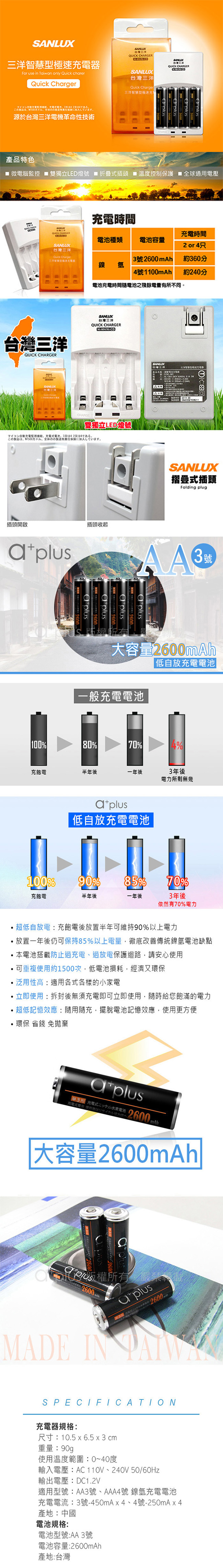 SANLUX三洋 X a+plus充電組(附3號2600mAh電池4入)