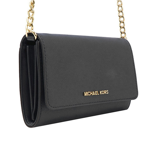 MICHAEL KORS JET SET 金字防刮皮革鏈帶斜背包 黑色