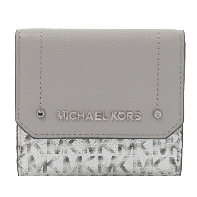 MICHAEL KORS HAYES 牛皮PVC雙色三折短夾(灰白)