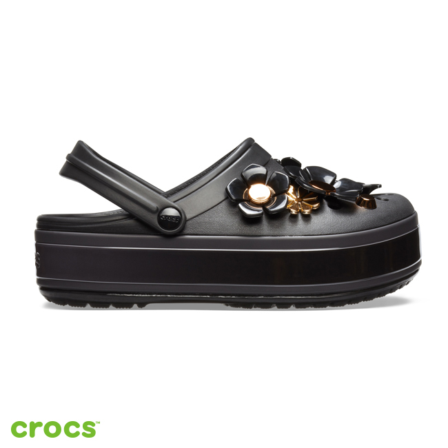 Crocs 卡駱馳 (中性鞋) 金屬花朵厚底卡駱班 205700-001