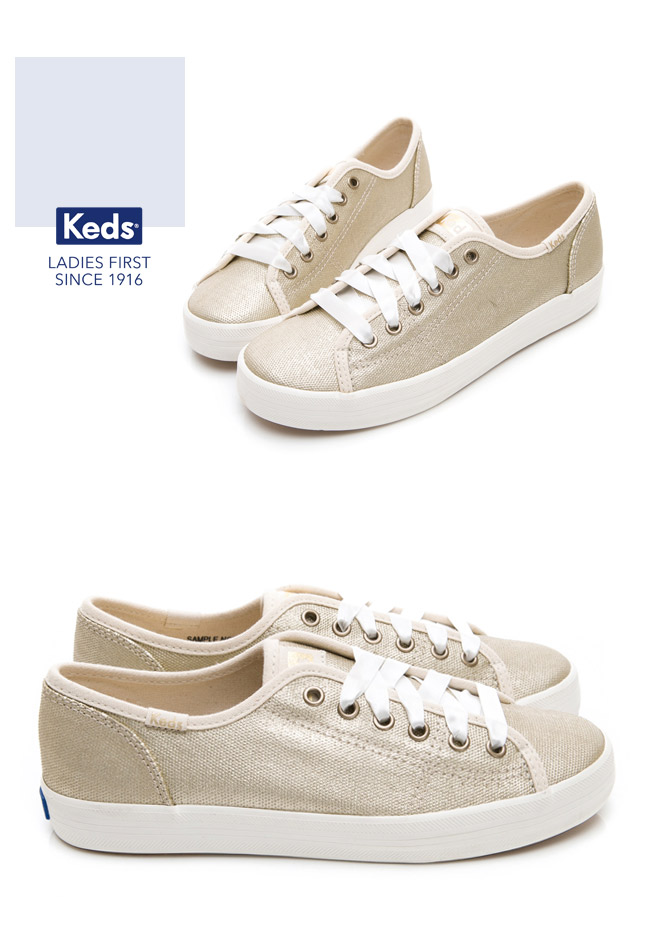 Keds KICKSTART 霧面光澤綁帶休閒鞋-金色