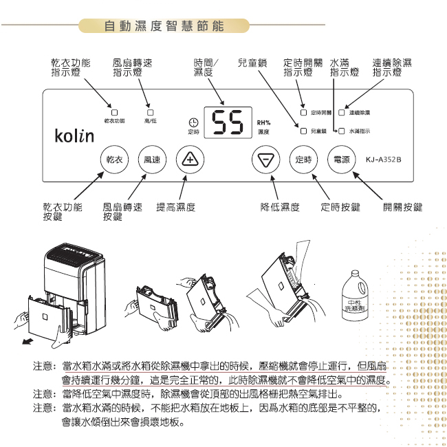 KOLIN 歌林智慧節能 35公升大容量除濕機 銀離子濾網(KJ-A352B-W)