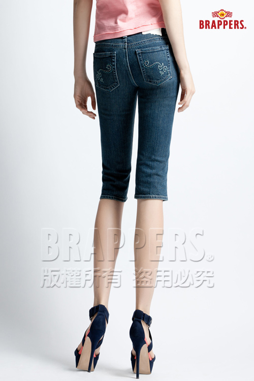 BRAPPERS 女款 新美腳 Royal 系列-彈性合身五分褲-藍