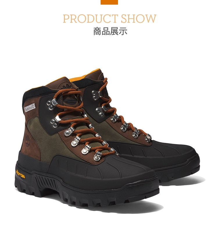 Timberland 男款深棕色磨砂革拼接Vibram 防水健行靴|A5MD7931