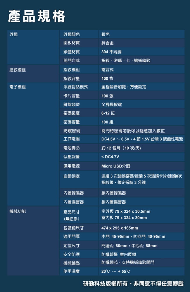 PAPAGO! AL-8100指紋密碼感應卡鑰匙4合一電子智能門鎖(含安裝)-快