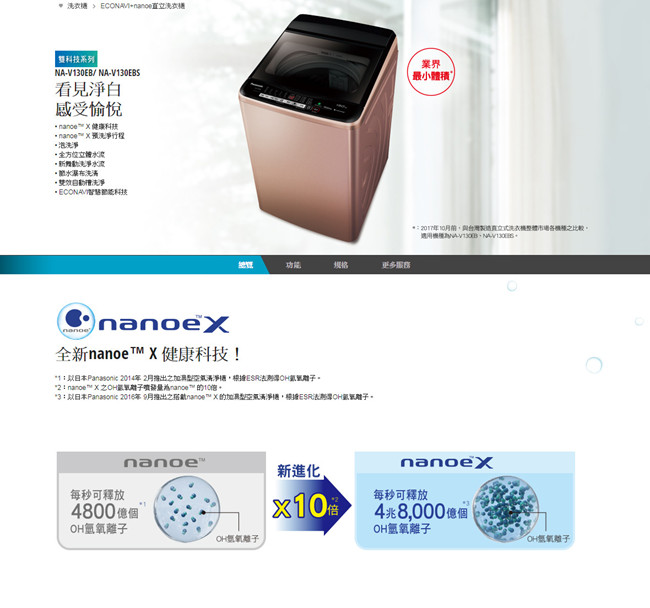 Panasonic國際牌 13KG 變頻直立式洗衣機 NA-V130EB-PN 玫瑰金