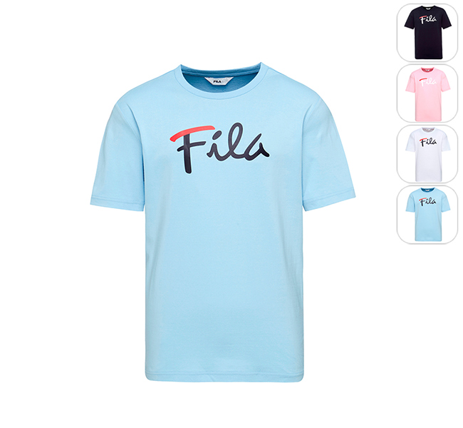 FILA男款短袖圓領T恤-水藍 1TET-1502-LB