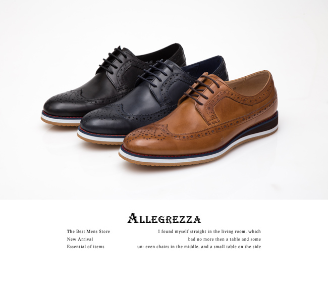 ALLEGREZZA-真皮男鞋-休閒舒適-真皮雕花德比鞋黑色