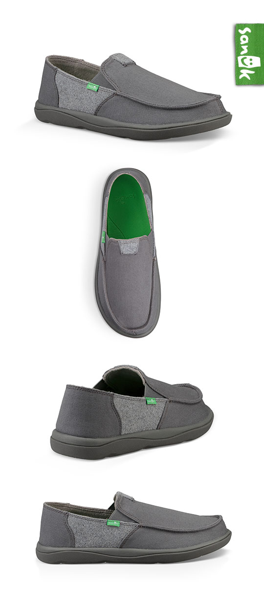 SANUK VAGABOND 內刷毛寬版帆布懶人鞋-男款(灰色)