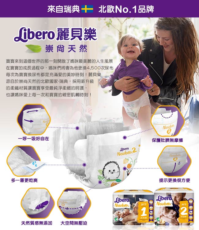 Libero麗貝樂 黏貼式嬰兒紙尿褲(2號 NB-2)(36片x6包)/箱