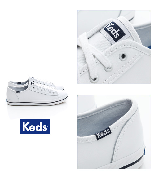 Keds KICKSTART 中性基本綁帶皮革休閒鞋-白/藍