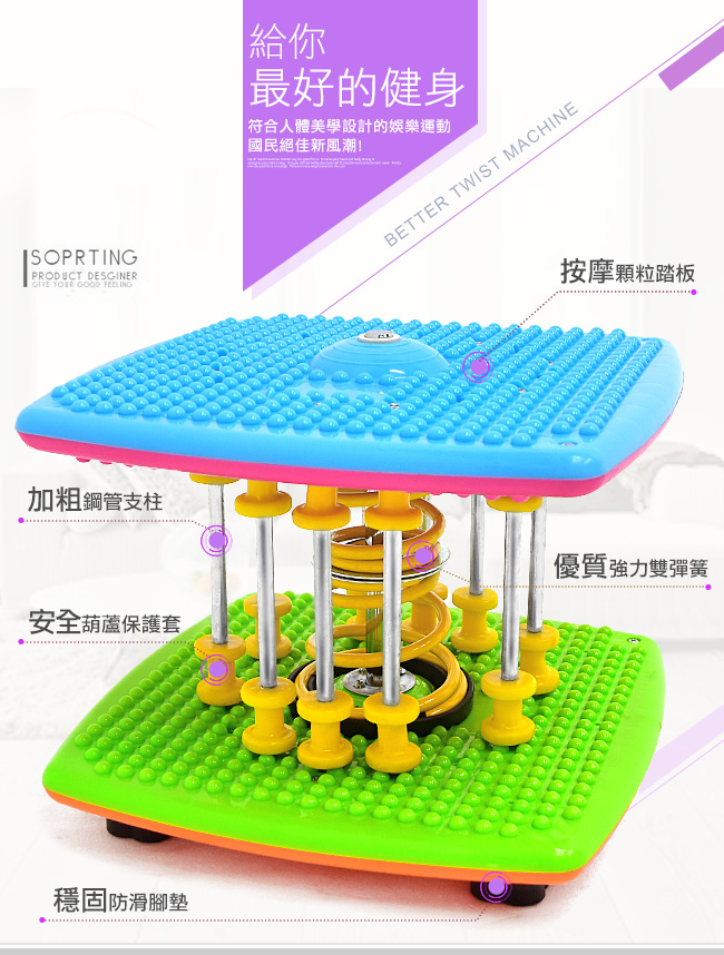 升級版亮彩雙彈簧扭腰跳舞機(結合跳繩.扭腰盤.呼拉圈) -（快）