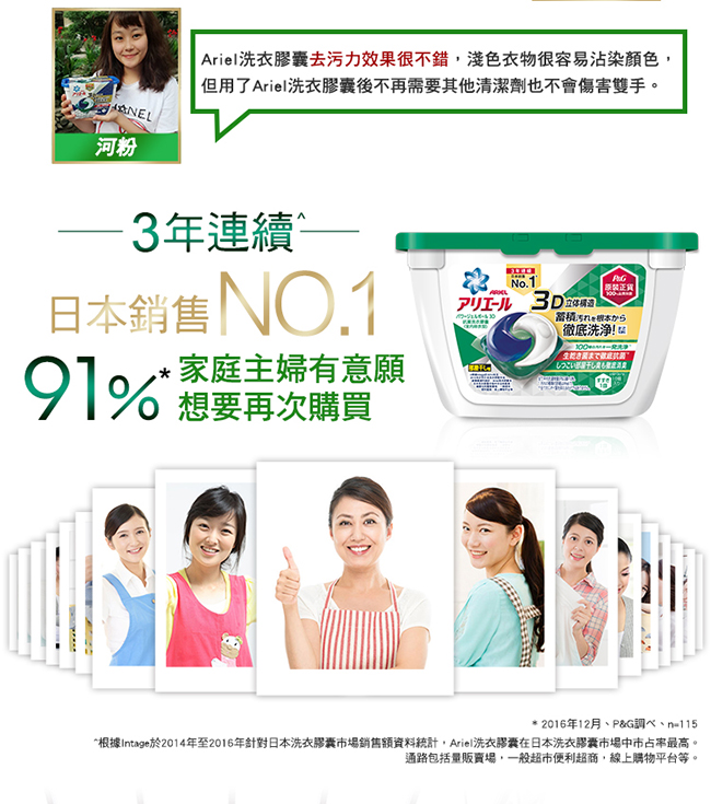 日本No.1 Ariel日本進口三合一3D洗衣膠囊(洗衣球)18顆 盒裝(室內晾乾型)