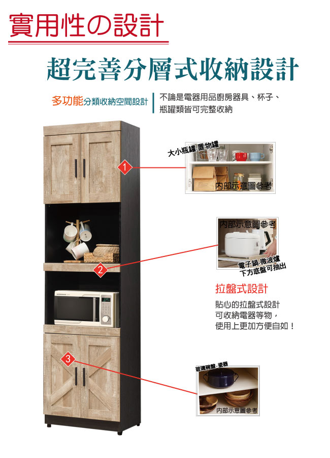 文創集 波普爾時尚2尺雙色高餐櫃/收納櫃-60x41x202cm免組