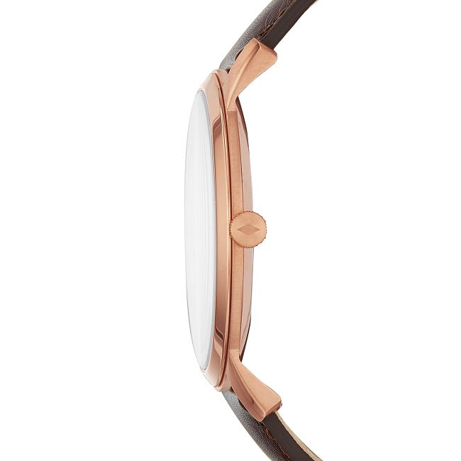 FOSSIL MINIMALIST 簡約設計中性錶-白底咖啡錶帶