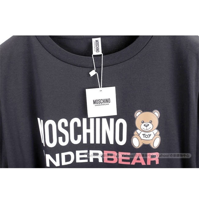 MOSCHINO Underbear 字母泰迪熊寶寶黑色棉質長版短袖T恤