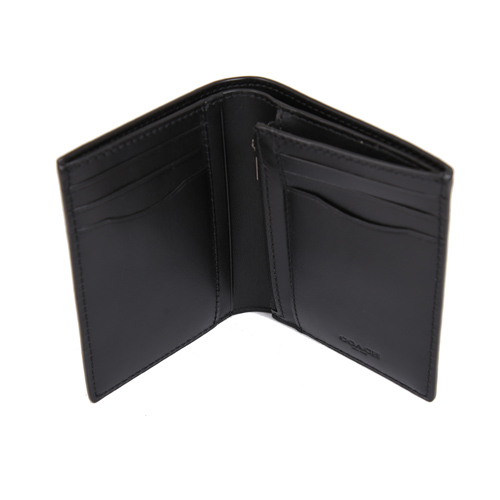 COACH 浮雕LOGO 皮革對開六卡男仕短夾(黑色)