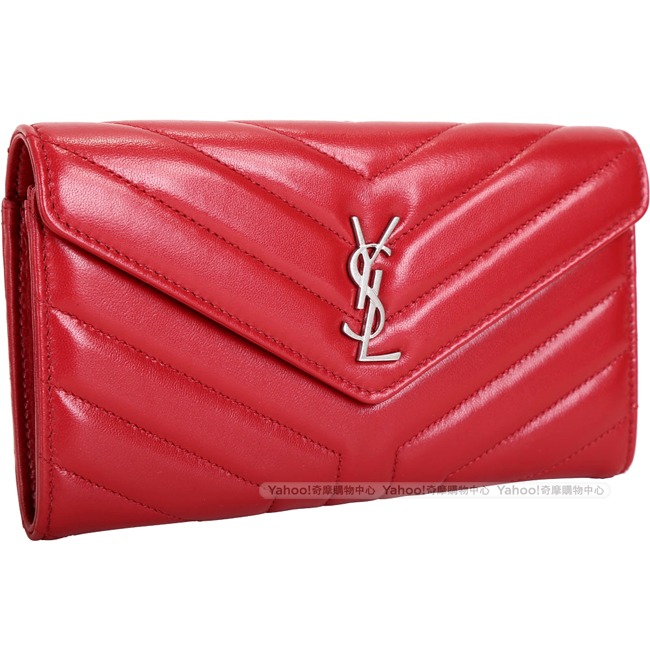 YSL Saint Laurent LOULOU Y字絎縫小羊皮信封長夾(紅色)