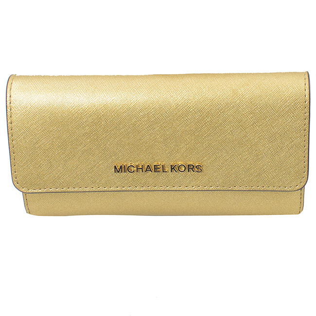 MICHAEL KORS JET SET防刮牛皮三折式小長夾(香檳金)